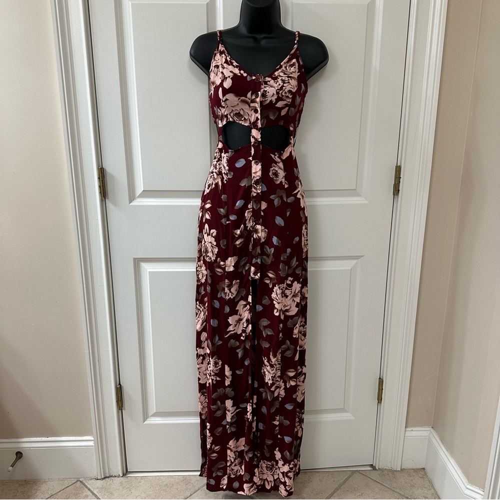 Burgundy and Pink Floral Maxi Dress